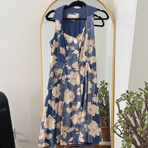 Anthropologie Blue Floral Midi Dress